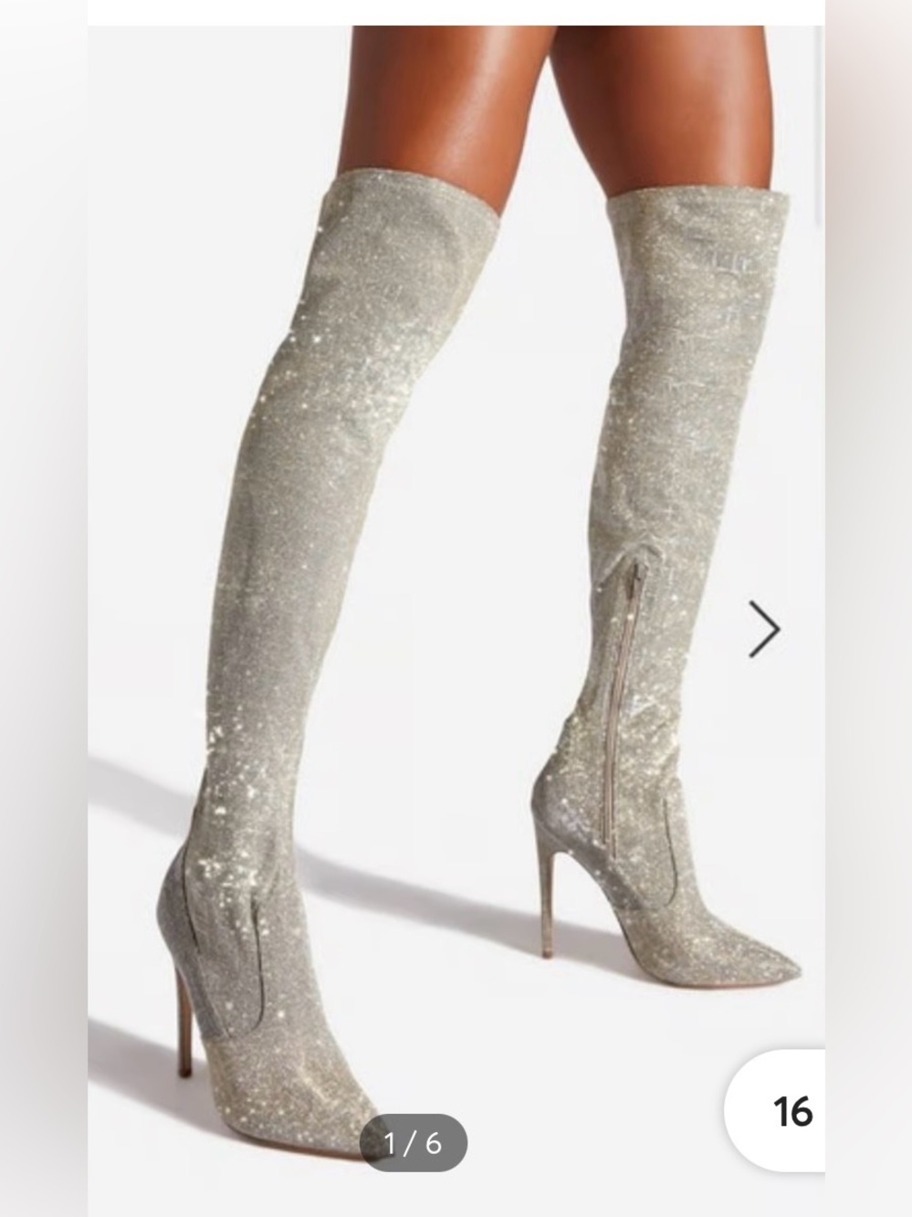 Shoe Dazzle Silver Glitter Over-the-Knee Stiletto Boots